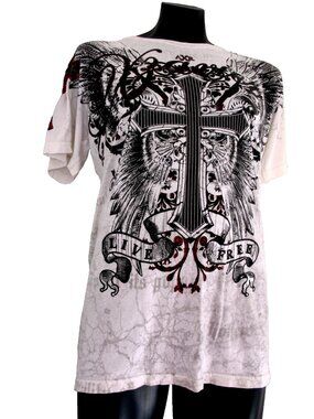 Vintage Y2K Xavier Men's T Shirt Red, Cross Grunge Cyber Goth Size XL.